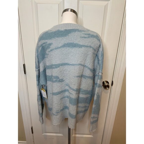 AllSaints Blue Animal Striped V-Neck Knit Sweater, Size Large - Picture 4 of 5